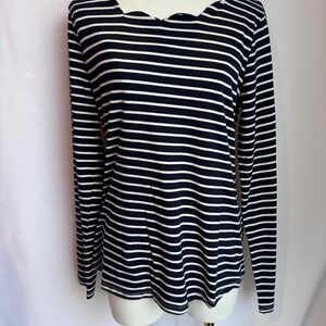 NWT HAYDEN L.A. BRAND NAVY & white stripped long sleeve top w scalloped neckline
